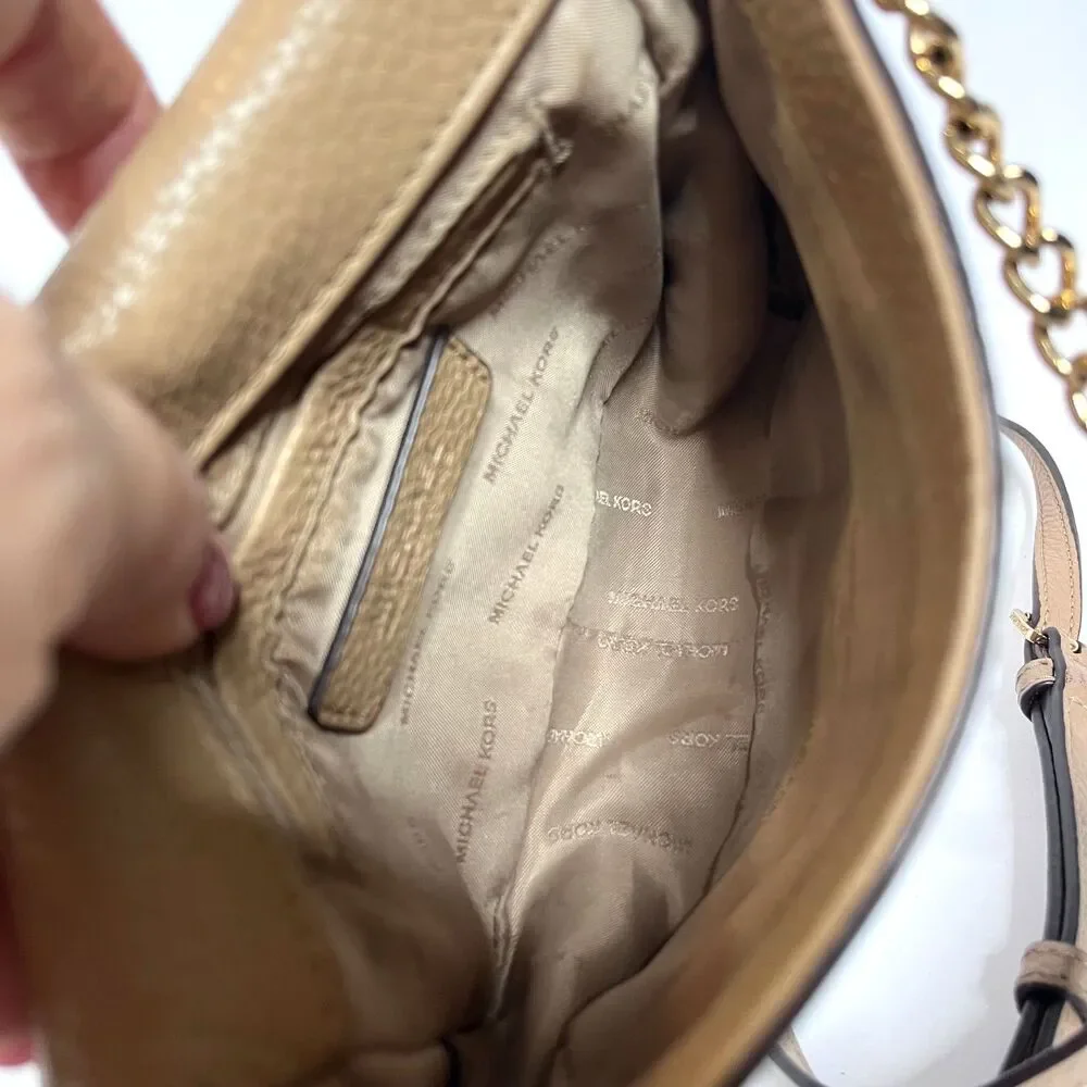 Michael Kors Small Fulton Tan & Gold Pebbled Leather Crossbody